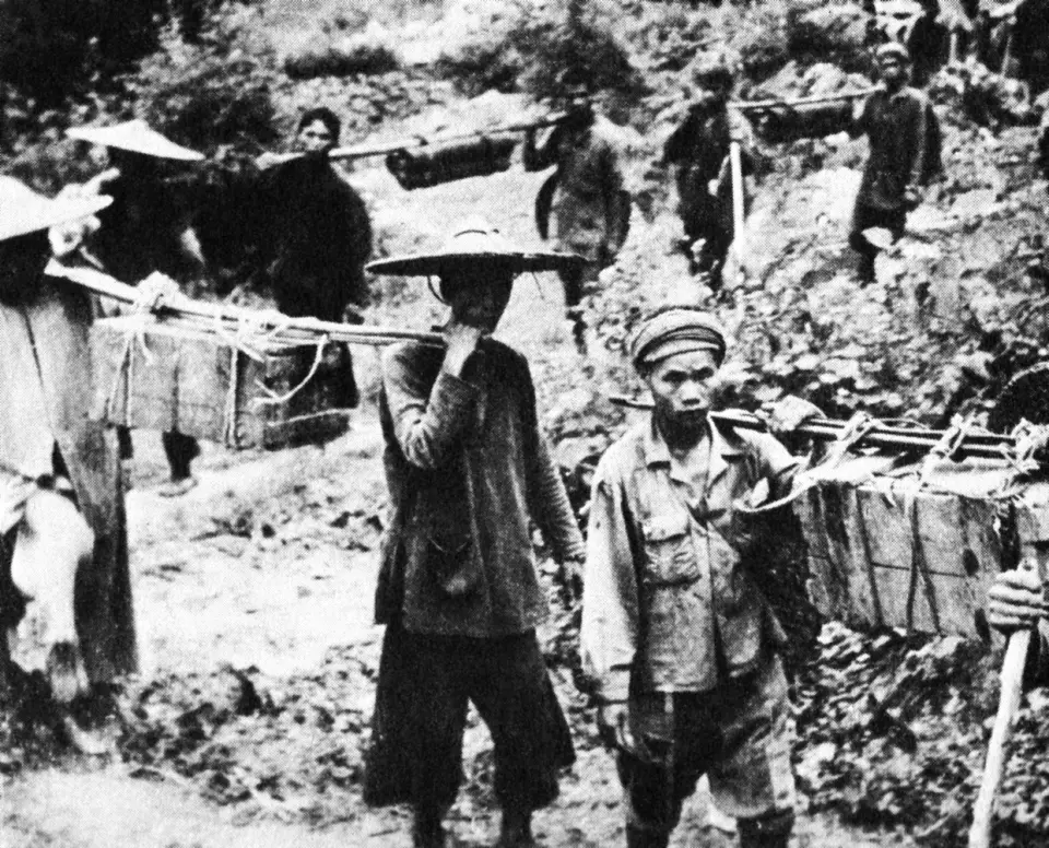 Porters on the Ho Chi Minh Trail during the war