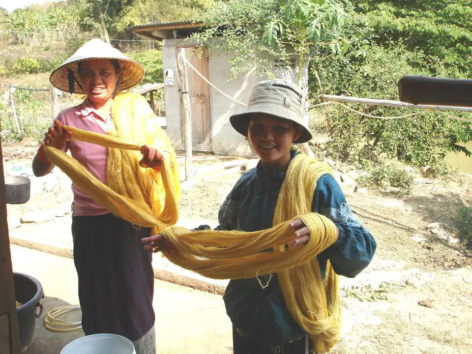 Dyeing silk thread in Xieng Khouang Province